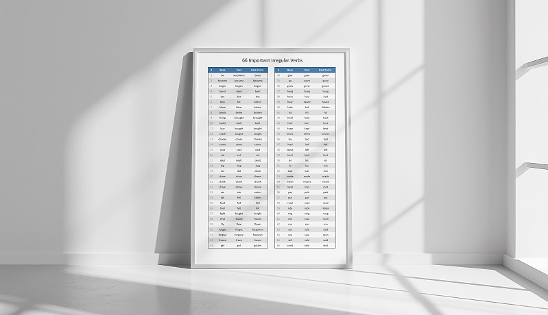 Printable 66 Important Irregular Verbs Table