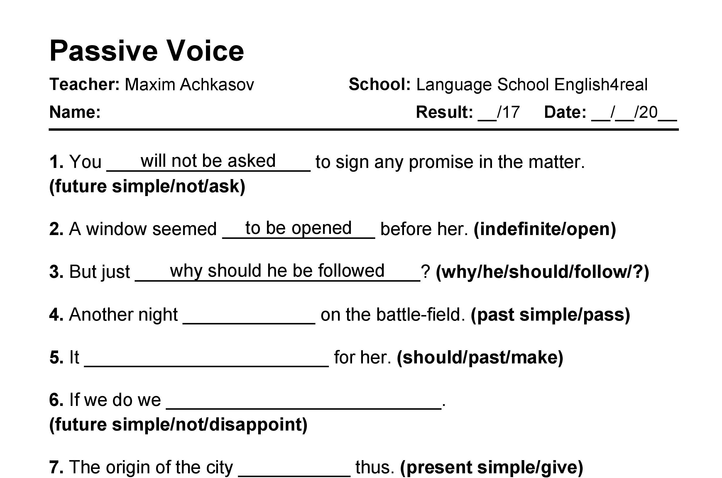 Passive Voice English Grammar Fill In The Blanks Exercises With 